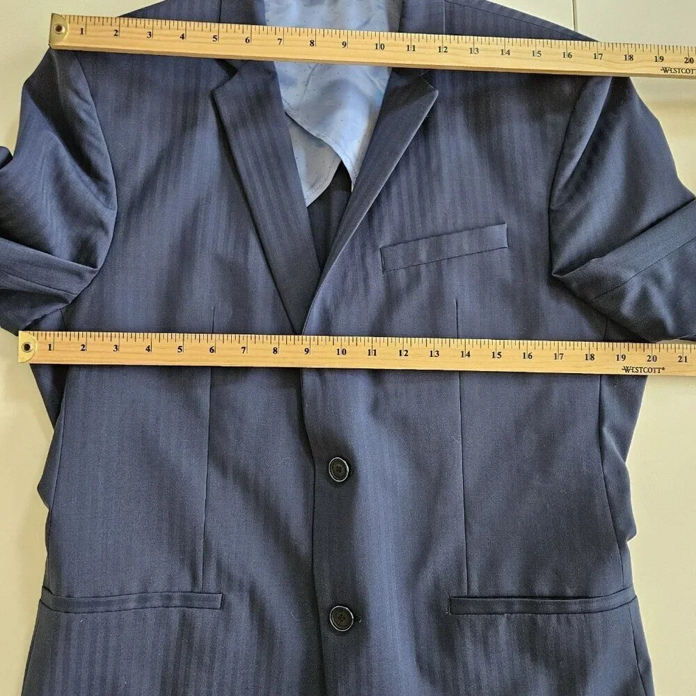 Zara Man Blazer Men US 40 Blue Stripe Wool Blend Lined Single Breasted 2B Vented